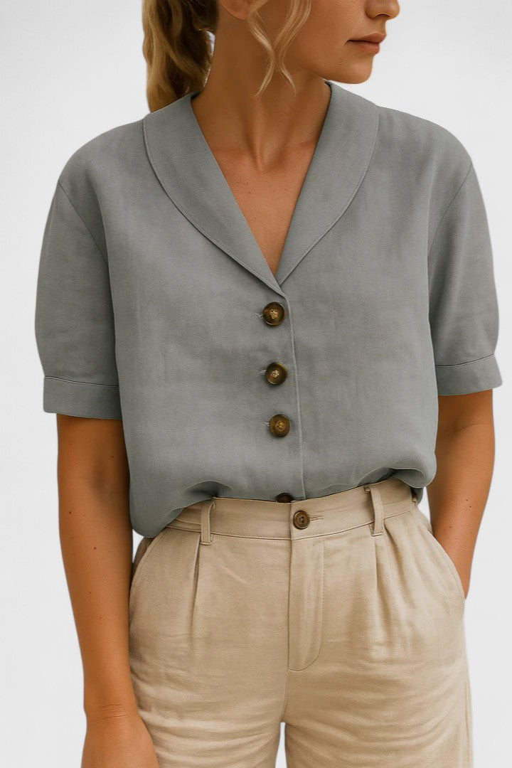 Vintage Shawl Collar Blouse with Button Detail for Women Cicadias Tops Cicadias