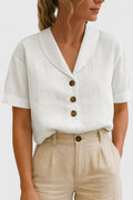 Vintage Shawl Collar Blouse with Button Detail for Women Cicadias Tops Cicadias