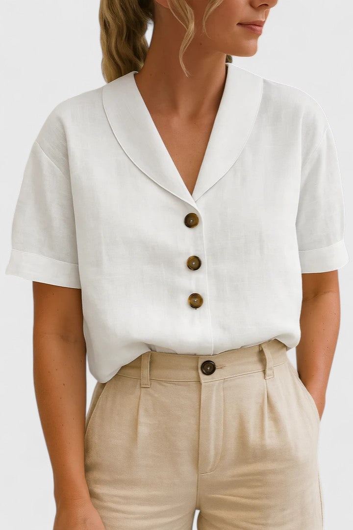 Vintage Shawl Collar Blouse with Button Detail for Women Cicadias Tops Cicadias