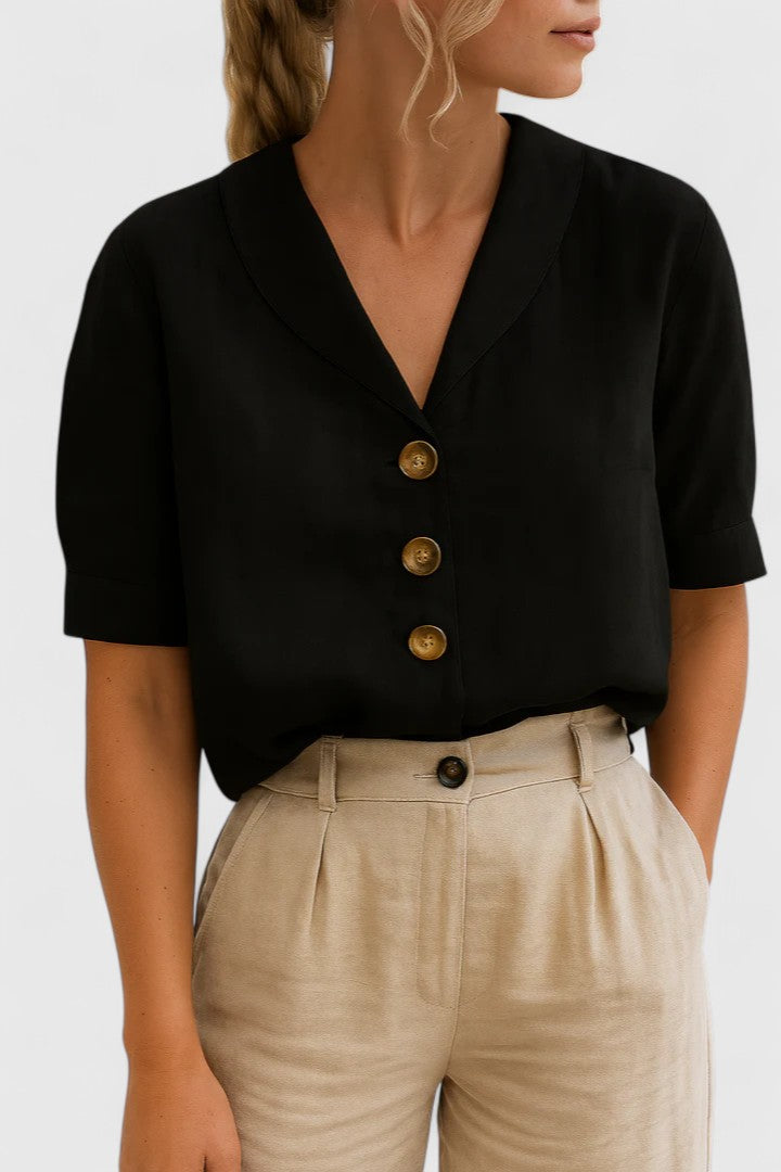 Vintage Shawl Collar Blouse with Button Detail for Women Cicadias Tops Cicadias