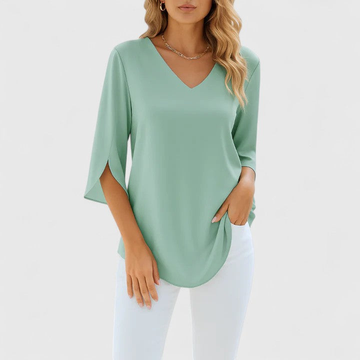 White Floral Applique Mock Neck Short Sleeve Blouse Cicadias Tops Cicadias