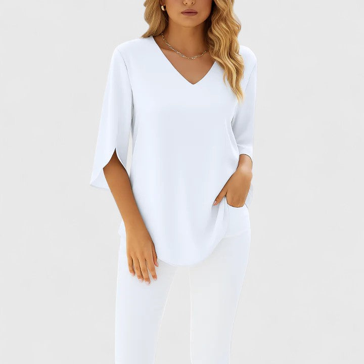 White Floral Applique Mock Neck Short Sleeve Blouse Cicadias Tops Cicadias