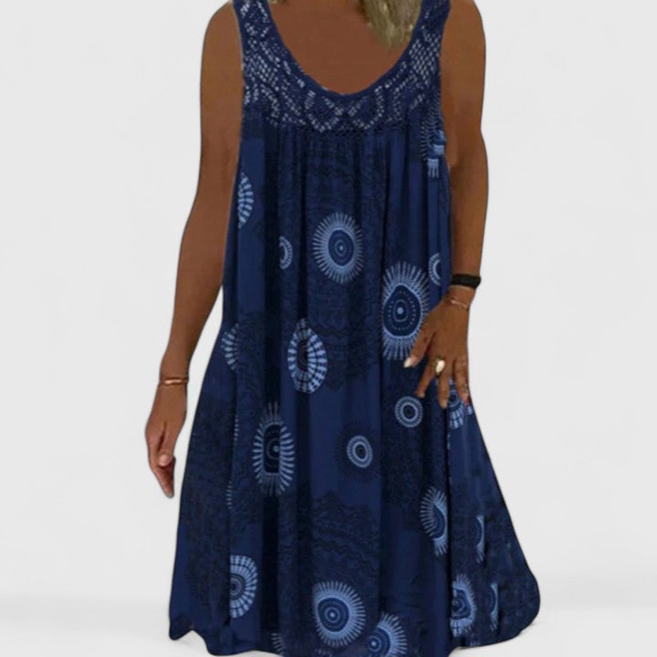 Yellow Mandala Print Lace Yoke Sleeveless Dress Cicadias Dresses Cicadias