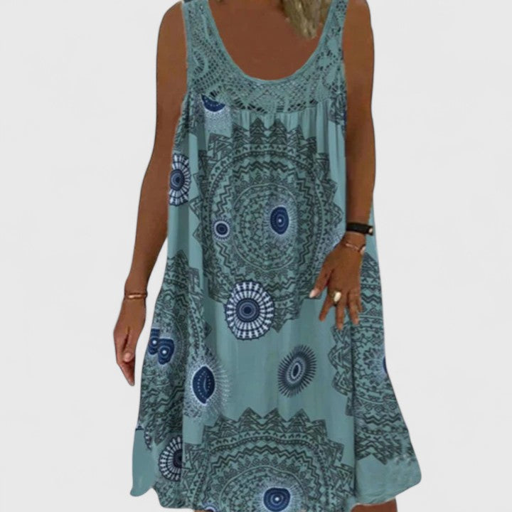 Yellow Mandala Print Lace Yoke Sleeveless Dress Cicadias Dresses Cicadias
