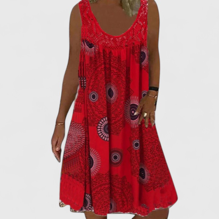 Yellow Mandala Print Lace Yoke Sleeveless Dress Cicadias Dresses Cicadias