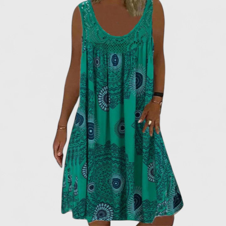 Yellow Mandala Print Lace Yoke Sleeveless Dress Cicadias Dresses Cicadias