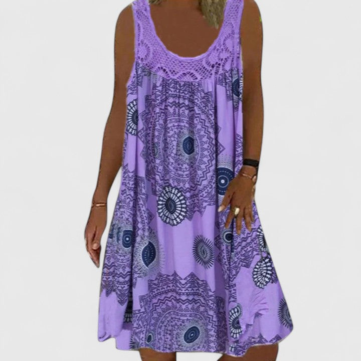 Yellow Mandala Print Lace Yoke Sleeveless Dress Cicadias Dresses Cicadias