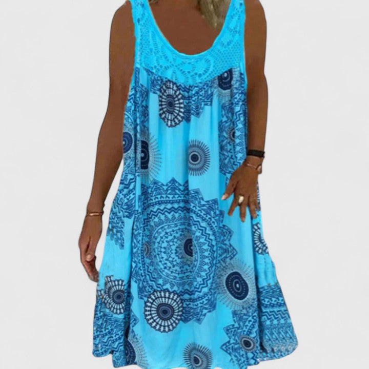 Yellow Mandala Print Lace Yoke Sleeveless Dress Cicadias Dresses Cicadias