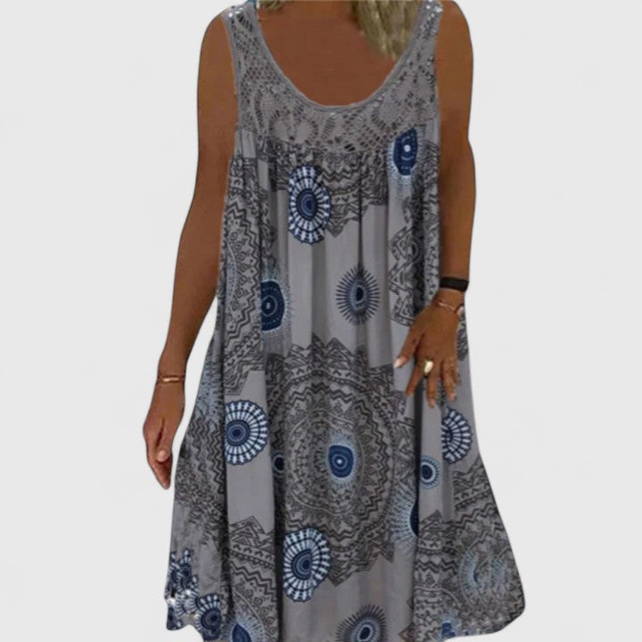 Yellow Mandala Print Lace Yoke Sleeveless Dress Cicadias Dresses Cicadias