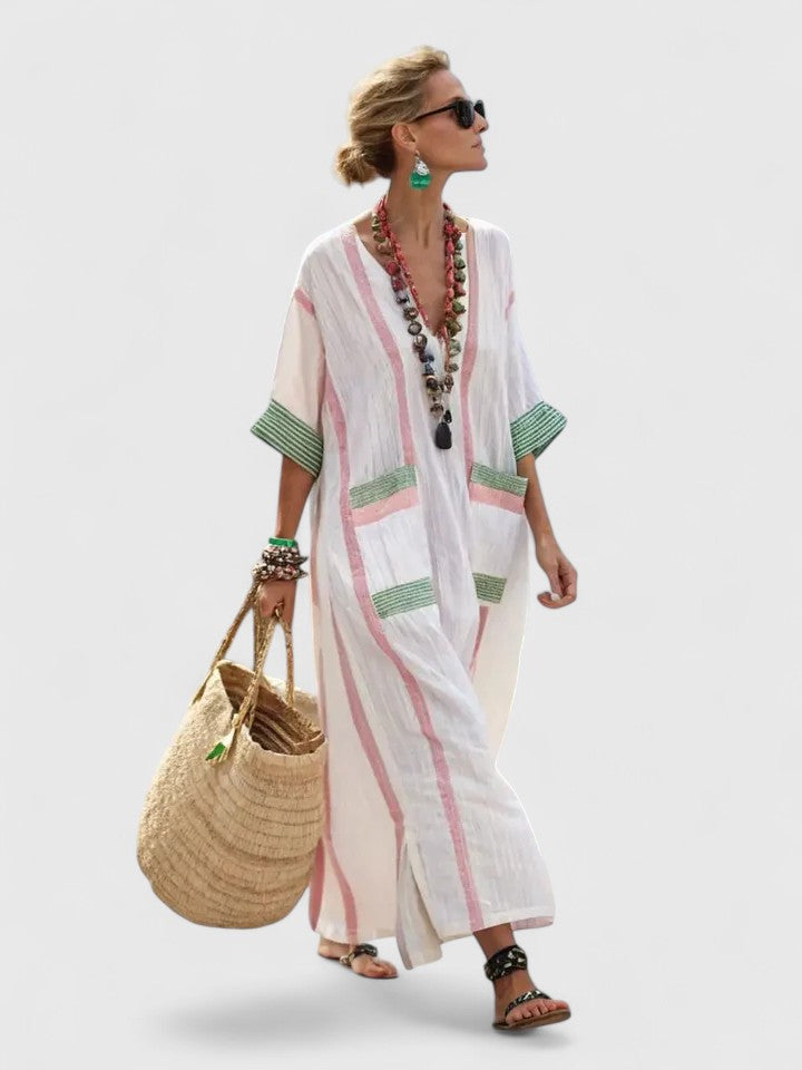 Striped Caftan Maxi Dress Casual for Women