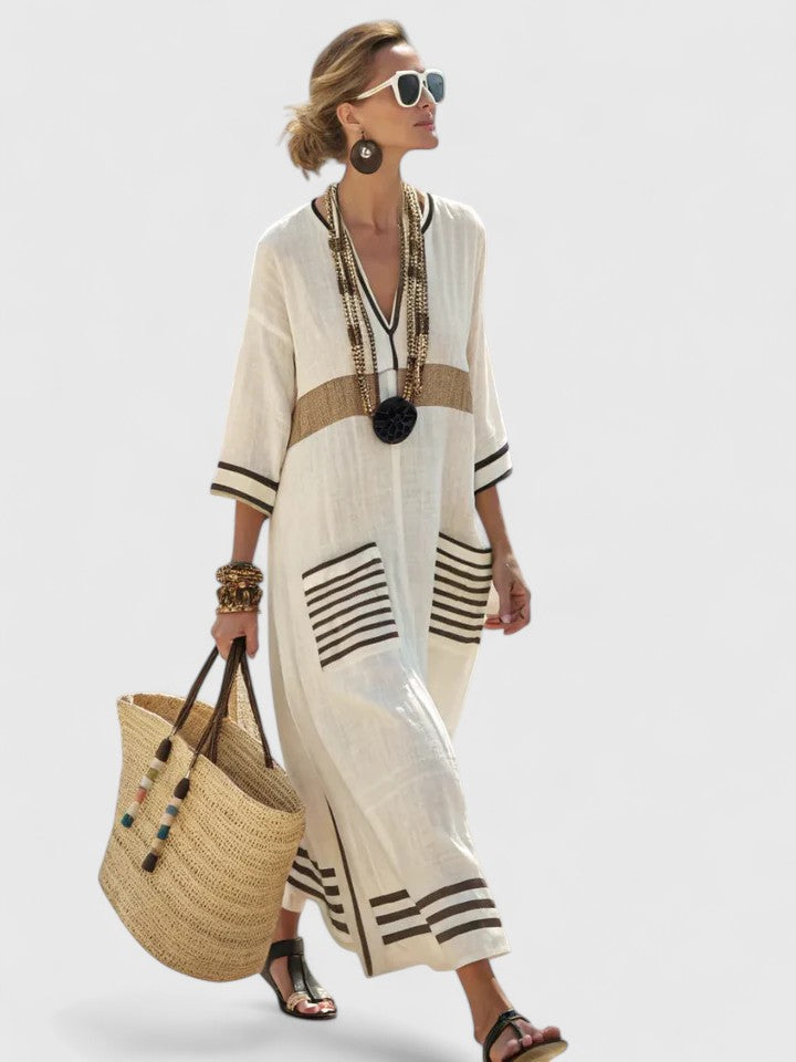 Striped Caftan Maxi Dress Casual for Women