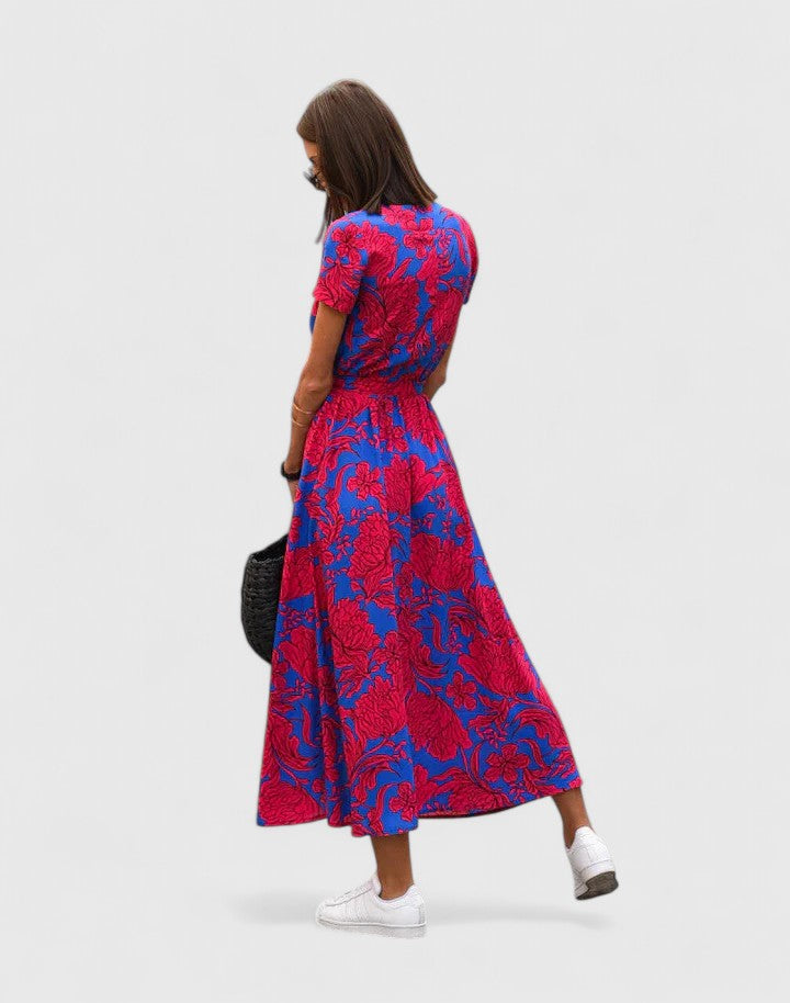 Navy Polka Dot Wrap A-Line Maxi Dress with Slit