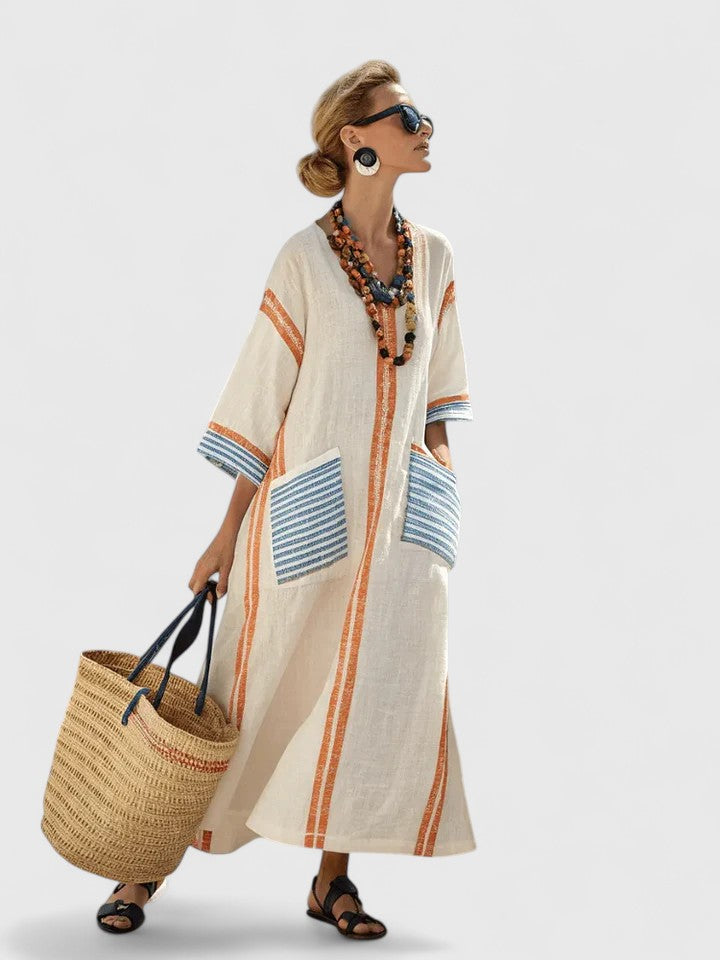 Striped Caftan Maxi Dress Casual for Women