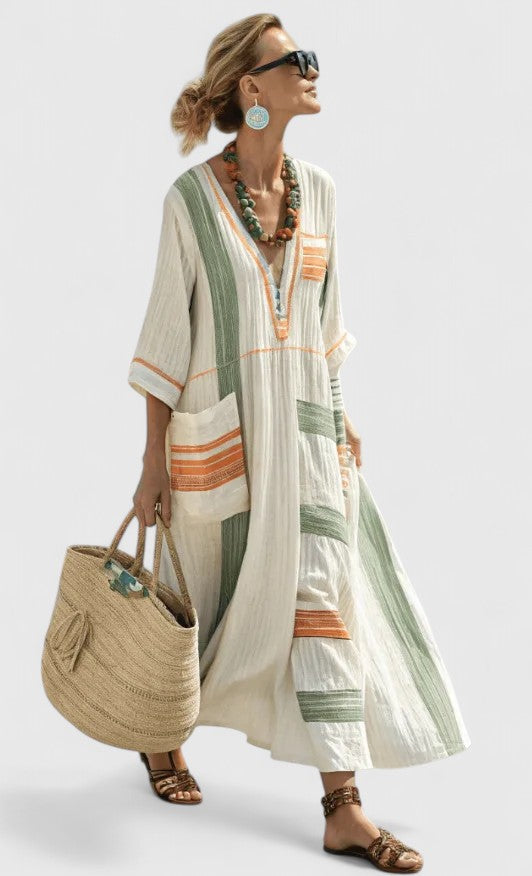 Striped Caftan Maxi Dress Casual for Women