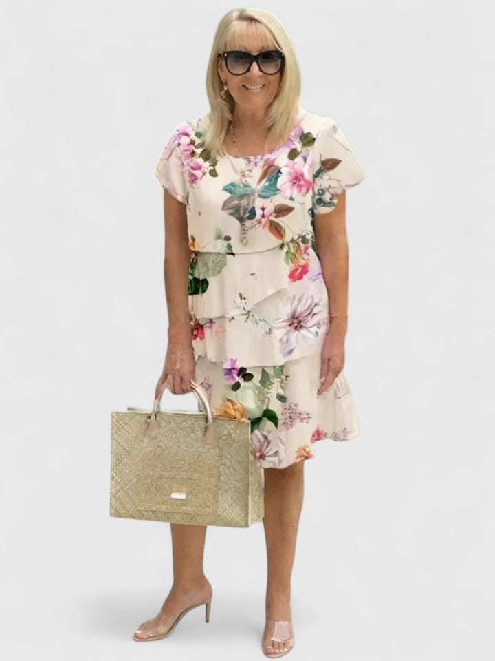 Purple Watercolor Floral Tiered A-Line Mini Dress