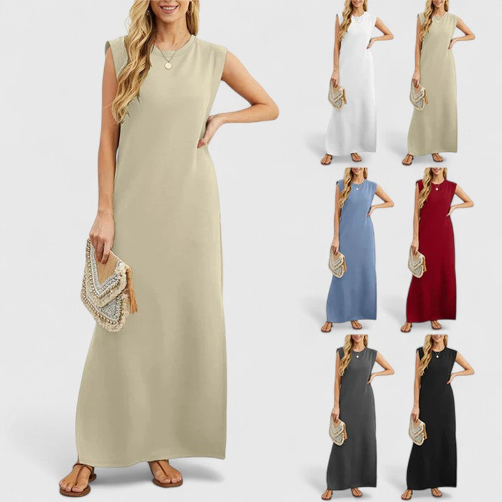 Dusty Blue Sleeveless Column Maxi Dress - Minimal