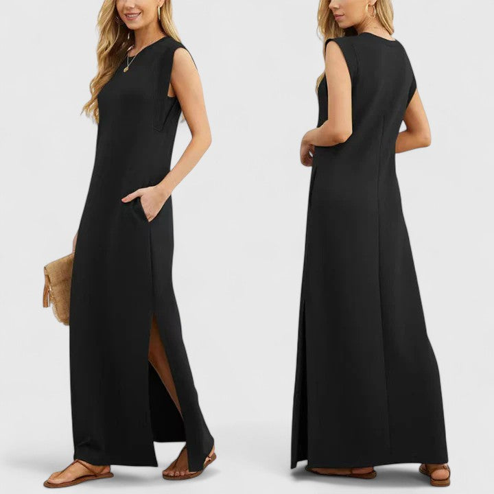 Dusty Blue Sleeveless Column Maxi Dress - Minimal